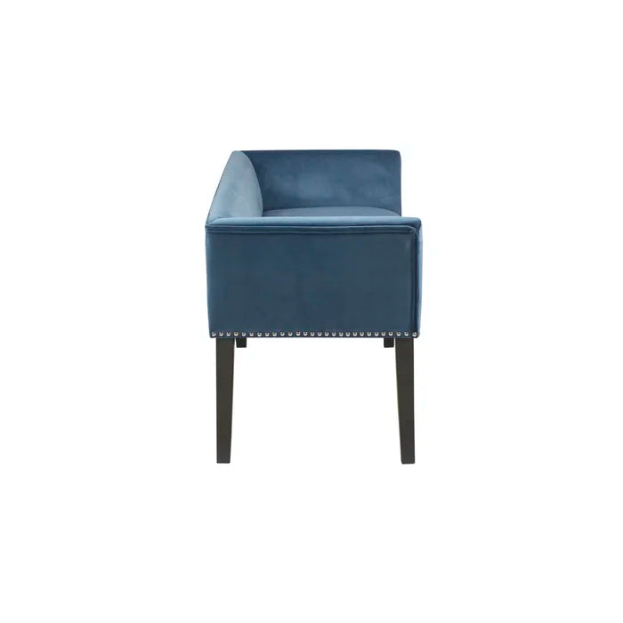 Shaniyala Upholstered Nailhead Bench with Back & Wood Legs