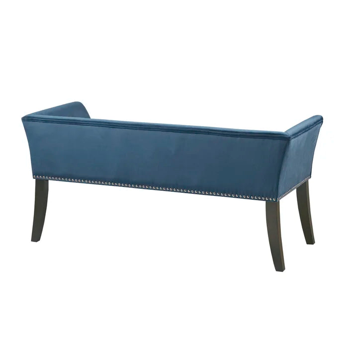 Shaniyala Upholstered Nailhead Bench with Back & Wood Legs