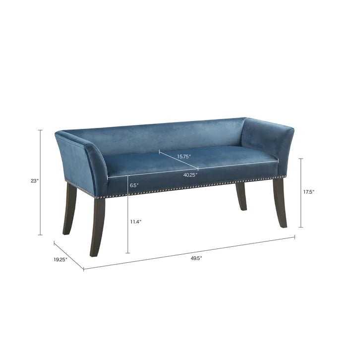 Shaniyala Upholstered Nailhead Bench with Back & Wood Legs