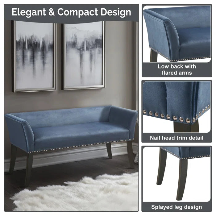 Shaniyala Upholstered Nailhead Bench with Back & Wood Legs