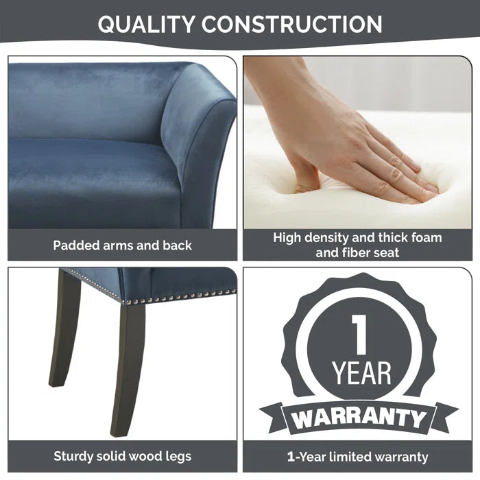 Shaniyala Upholstered Nailhead Bench with Back & Wood Legs