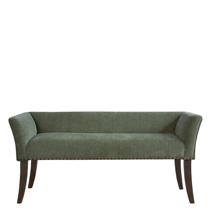 Shaniyala Upholstered Nailhead Bench with Back & Wood Legs
