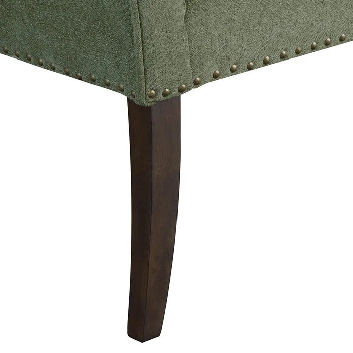 Shaniyala Upholstered Nailhead Bench with Back & Wood Legs
