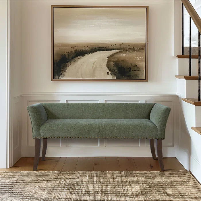 Shaniyala Upholstered Nailhead Bench with Back & Wood Legs