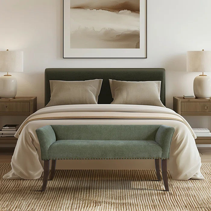 Shaniyala Upholstered Nailhead Bench with Back & Wood Legs