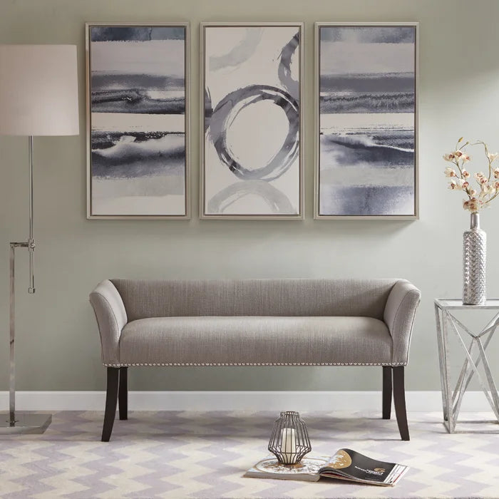 Shaniyala Upholstered Nailhead Bench with Back & Wood Legs