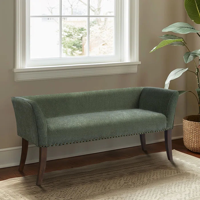 Shaniyala Upholstered Nailhead Bench with Back & Wood Legs