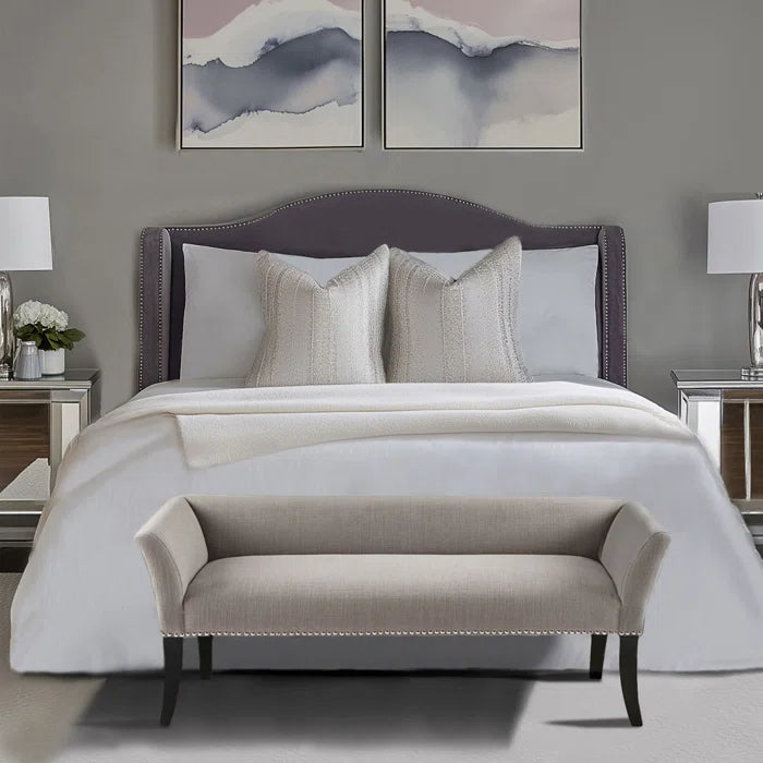 Shaniyala Upholstered Nailhead Bench with Back & Wood Legs