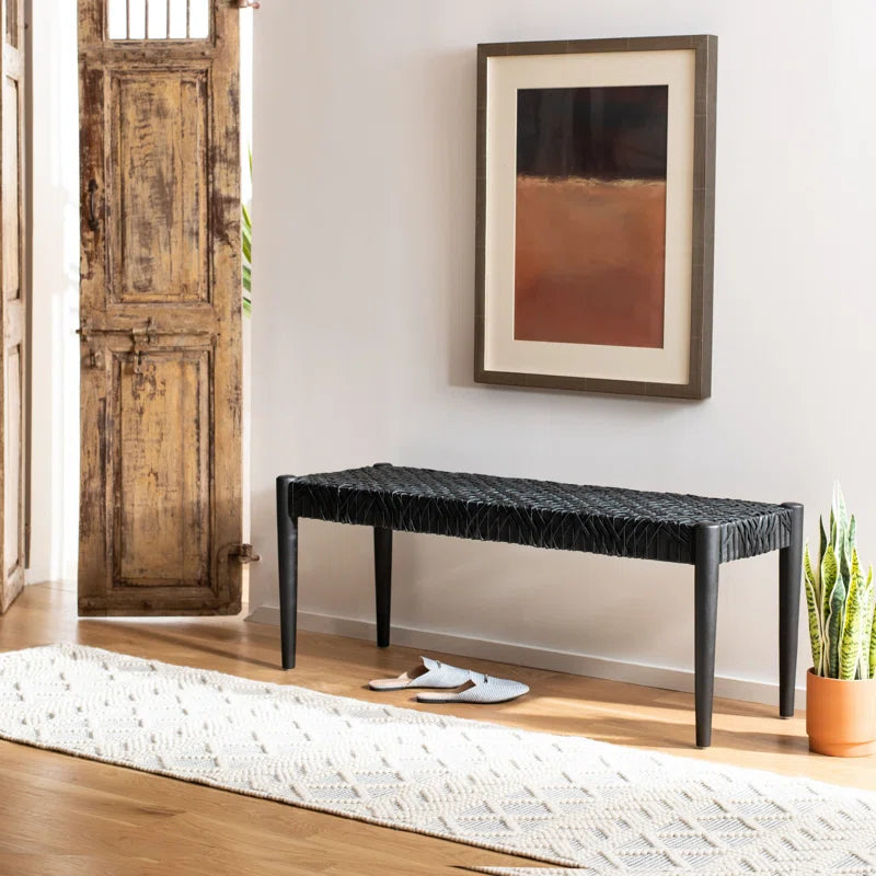 Faxion Hand-Carved Wooden Bench Modern Accent Seating for Entryway & Living Room