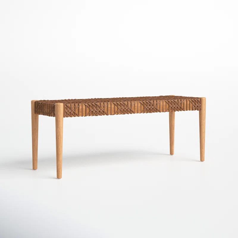 Faxion Hand-Carved Wooden Bench Modern Accent Seating for Entryway & Living Room