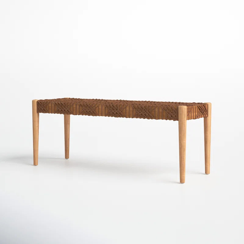 Faxion Hand-Carved Wooden Bench Modern Accent Seating for Entryway & Living Room