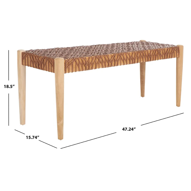 Faxion Hand-Carved Wooden Bench Modern Accent Seating for Entryway & Living Room