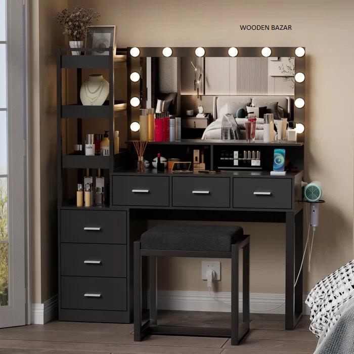Kelila Makeup Vanity Dressing Table Desk with Lighted Mirror - Wooden Bazar