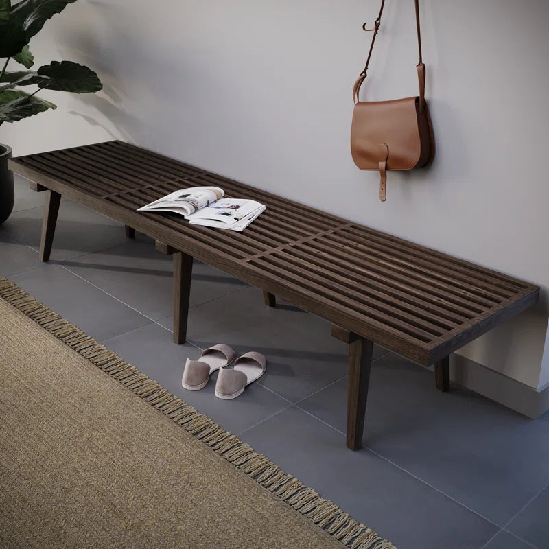 Oelax Rectangular Wooden Platform Bench with Slats Design Dining Kitchen Bench