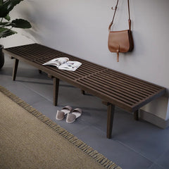 Oelax Rectangular Wooden Platform Bench with Slats Design Dining Kitchen Bench