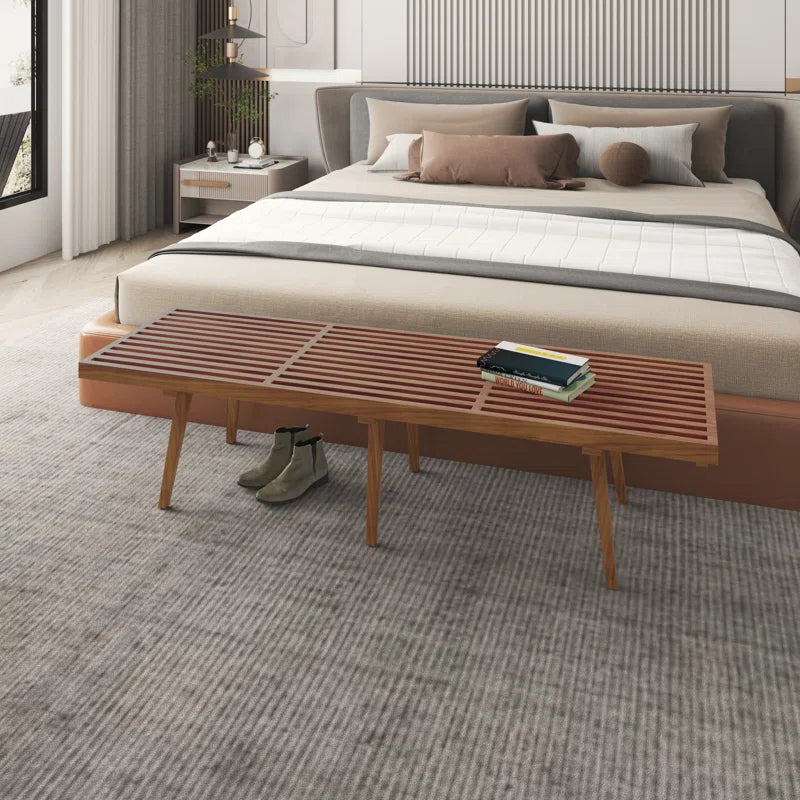 Oelax Rectangular Wooden Platform Bench with Slats Design Dining Kitchen Bench