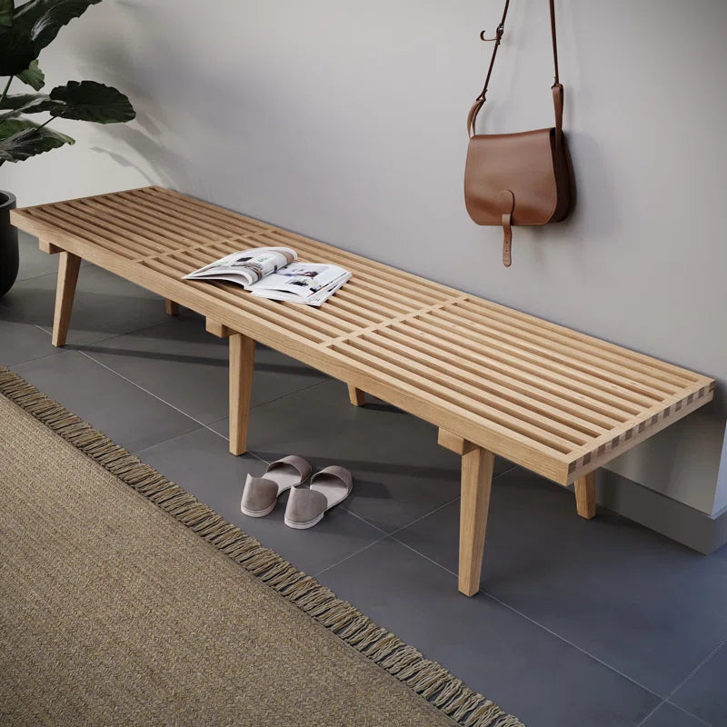 Oelax Rectangular Wooden Platform Bench with Slats Design Dining Kitchen Bench