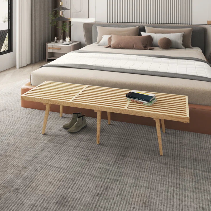 Oelax Rectangular Wooden Platform Bench with Slats Design Dining Kitchen Bench