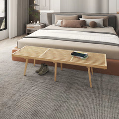Oelax Rectangular Wooden Platform Bench with Slats Design Dining Kitchen Bench