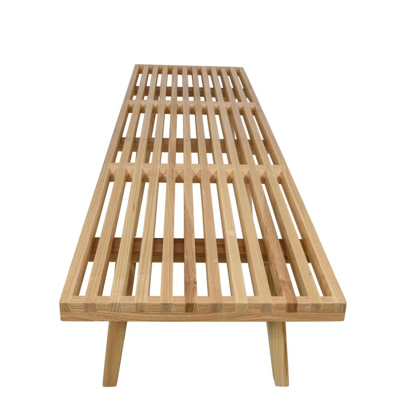 Oelax Rectangular Wooden Platform Bench with Slats Design Dining Kitchen Bench