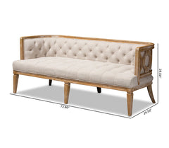 French Vintage Sofa – Solid Oak Frame with Beige Linen Upholstery