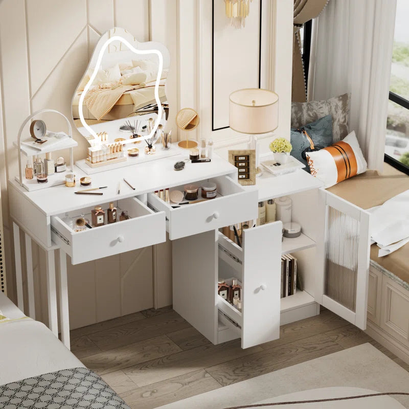 Darios Makeup Vanity with 3-color Touch Screen Lighted Mirror, Makeup Table with Drawers and Storage Cabinet