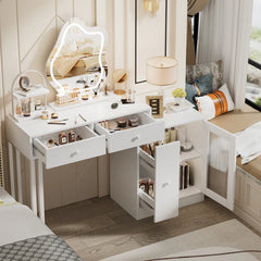 Darios Makeup Vanity with 3-color Touch Screen Lighted Mirror, Makeup Table with Drawers and Storage Cabinet