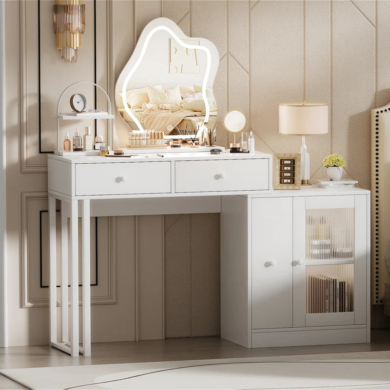 Darios Makeup Vanity with 3-color Touch Screen Lighted Mirror, Makeup Table with Drawers and Storage Cabinet
