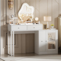 Darios Makeup Vanity with 3-color Touch Screen Lighted Mirror, Makeup Table with Drawers and Storage Cabinet