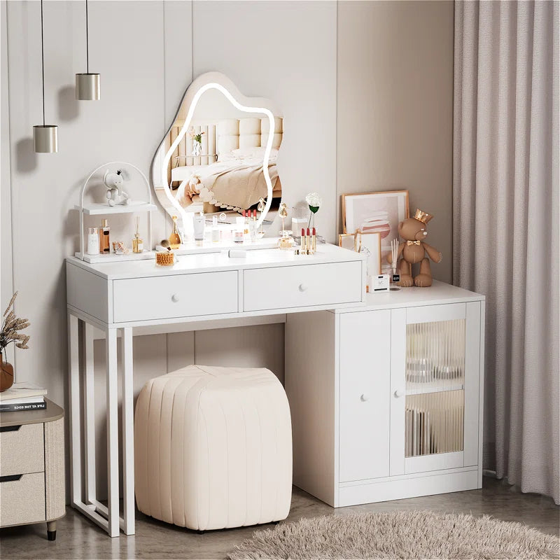 Darios Makeup Vanity with 3-color Touch Screen Lighted Mirror, Makeup Table with Drawers and Storage Cabinet