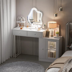 Darios Makeup Vanity with 3-color Touch Screen Lighted Mirror, Makeup Table with Drawers and Storage Cabinet