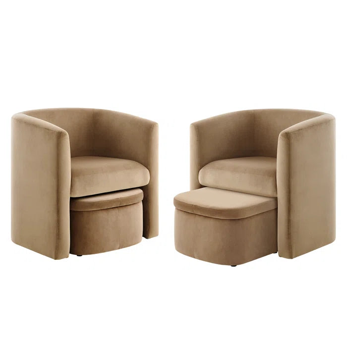 Sentelena Modern Barrel Chair with Ottoman - Wooden Bazar