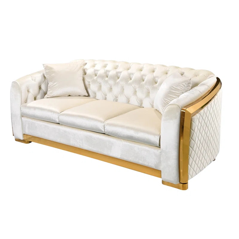 Ladaziaz Velvet Luxury 3 Seater Chesterfield Sofa - Wooden bazar