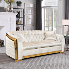Ladaziaz Velvet Luxury 3 Seater Chesterfield Sofa - Wooden bazar