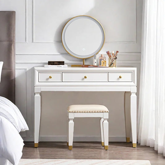 Ramster Modern Dressing Table With Mirror And Stool - Wooden Bazar