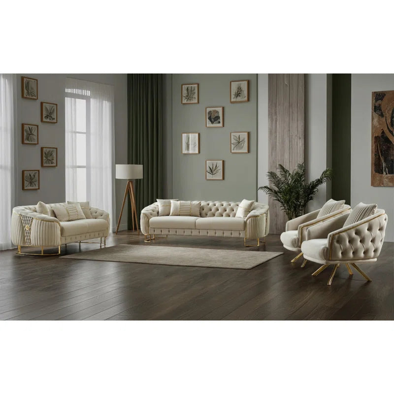 Lallahz 4 - Piece Velvet Living Room Set Luxury Sofa Set