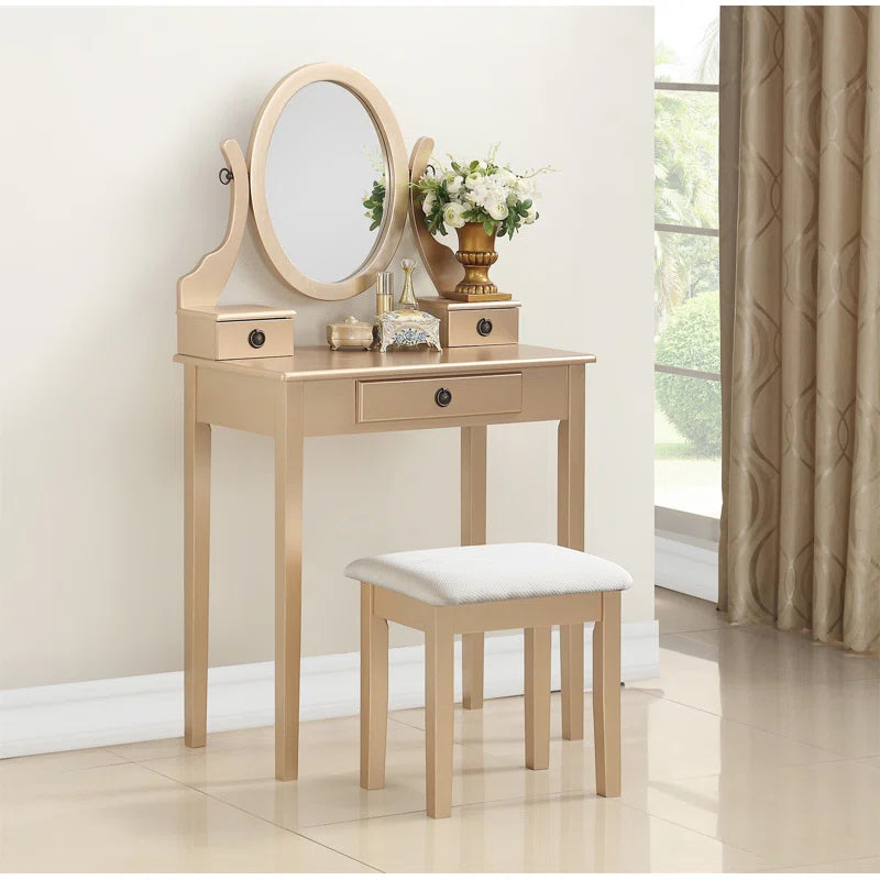 Nikolster Wood Moniya Makeup Vanity Table And Stool Set