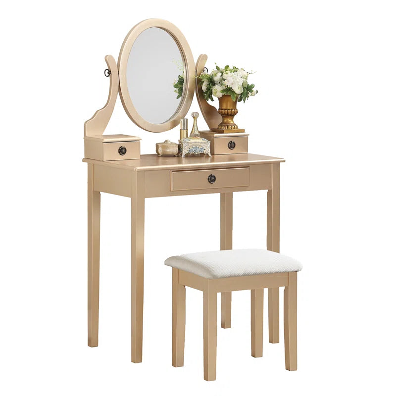 Nikolster Wood Moniya Makeup Vanity Table And Stool Set