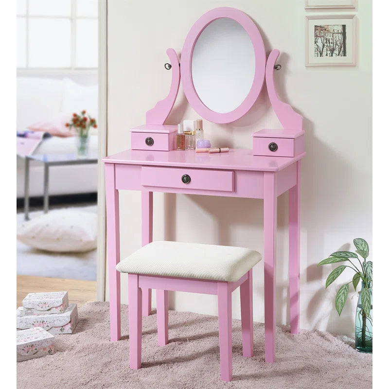 Nikolster Wood Moniya Makeup Vanity Table And Stool Set