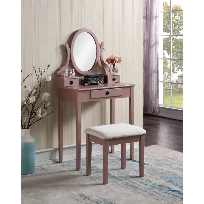 Nikolster Wood Moniya Makeup Vanity Table And Stool Set