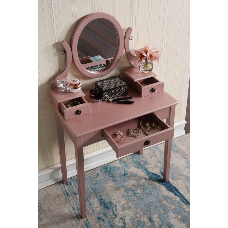 Nikolster Wood Moniya Makeup Vanity Table And Stool Set