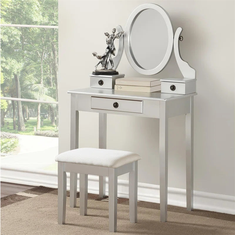 Nikolster Wood Moniya Makeup Vanity Table And Stool Set