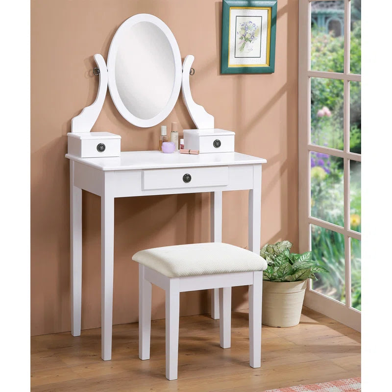 Nikolster Wood Moniya Makeup Vanity Table And Stool Set
