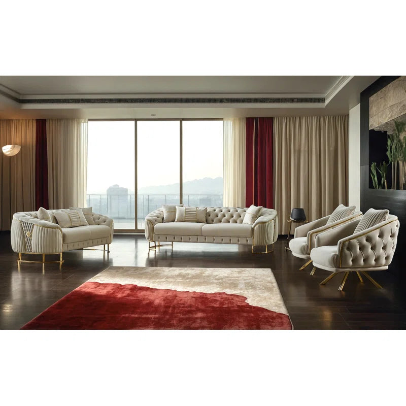 Lanenaz 4 - Piece Velvet Living Room Luxury Sofa Set