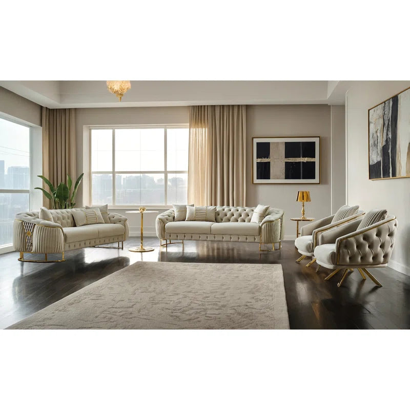 Lanenaz 4 - Piece Velvet Living Room Luxury Sofa Set