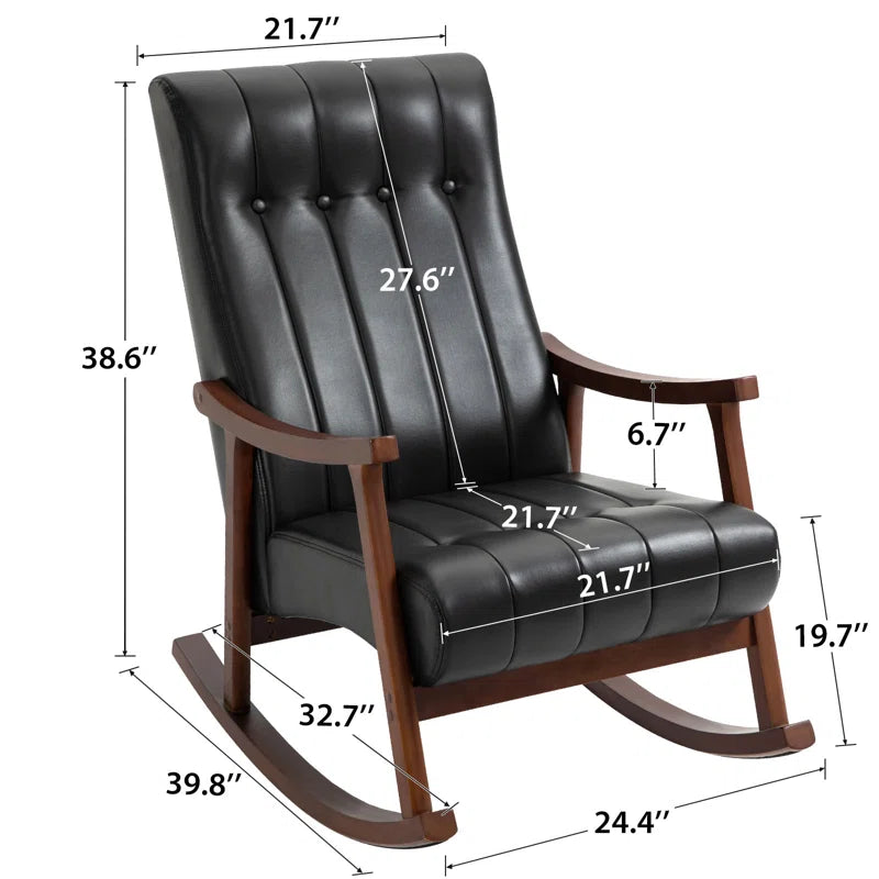 Jackyy Luxurious Black Leatherette Rocking Chair with Wooden Frame and High Backrest