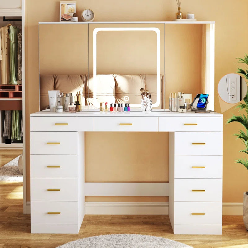 Leviana Large Makeup Vanity Desk with 11 Drawers And Dressing Mirror