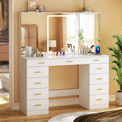 Leviana Large Makeup Vanity Desk with 11 Drawers And Dressing Mirror