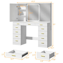 Leviana Large Makeup Vanity Desk with 11 Drawers And Dressing Mirror