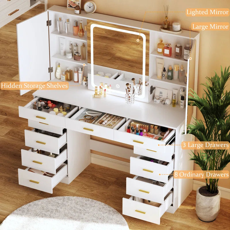 Leviana Large Makeup Vanity Desk with 11 Drawers And Dressing Mirror